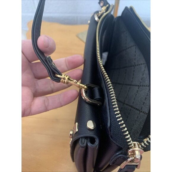 Mark & Hall Fold Over Black Faux Leather Crossbody Flap Bag Gold Rock Stud EUC - Picture 10 of 15